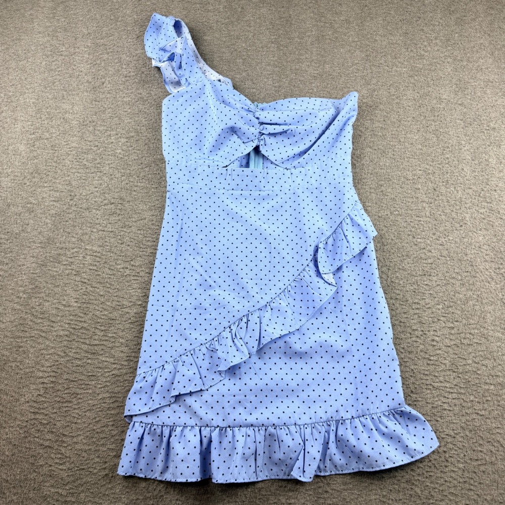 Nasty Gal Collection Women's US 4 Blue Polka Dot One Shoulder Ruffle‎ Mini Dress
